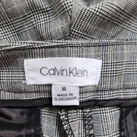 Calvin Klein Glen Plaid Grey Trousers Pants Adjustable Waist Straight Leg Size 8 - Picture 7 of 9